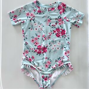 deux par deux- One Piece, Zip-Up Short Sleeve Swimsuit, Floral Print, Size 9/10